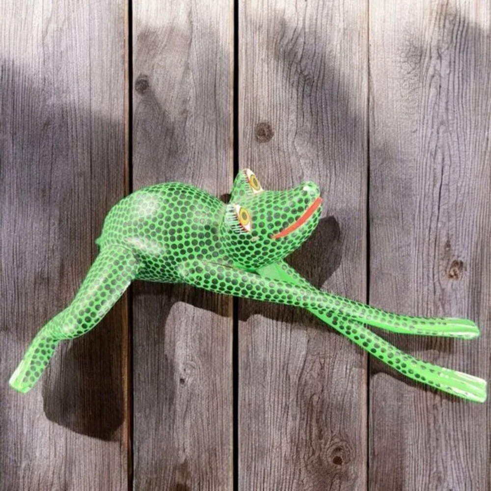 Francisco Esteban Hernandez Mexican Folk Art Wood Long Frog Animal Signed AS IS